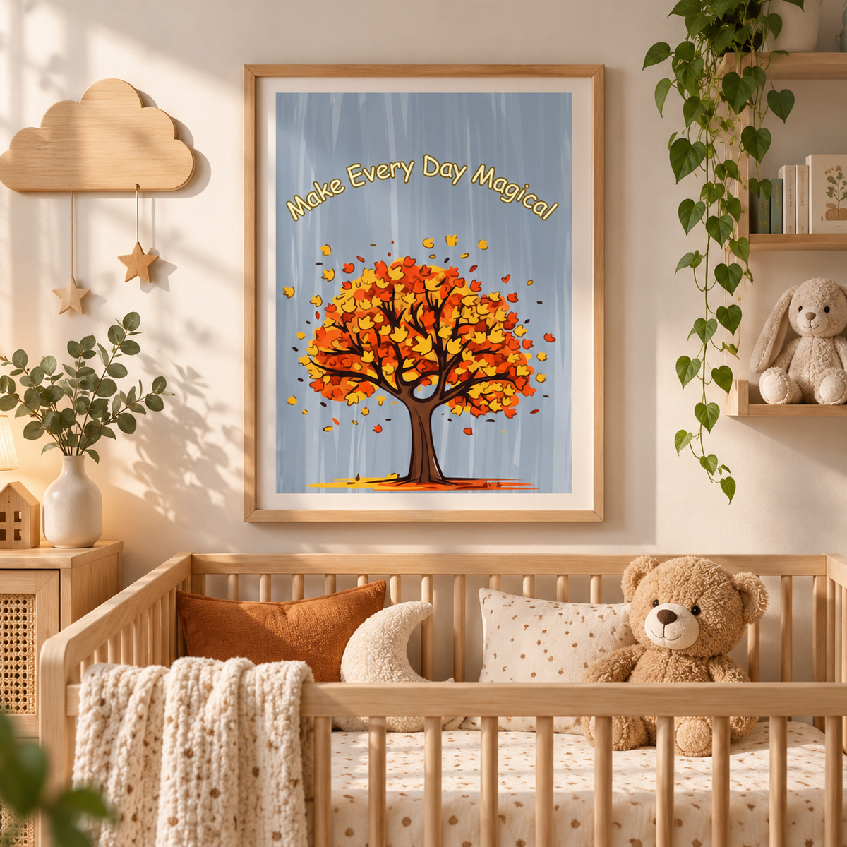 Autumn Tree Nursery Wall Art Printable, Make Every Day Magical Print, Kids Room Decor, Neutral Nursery Art