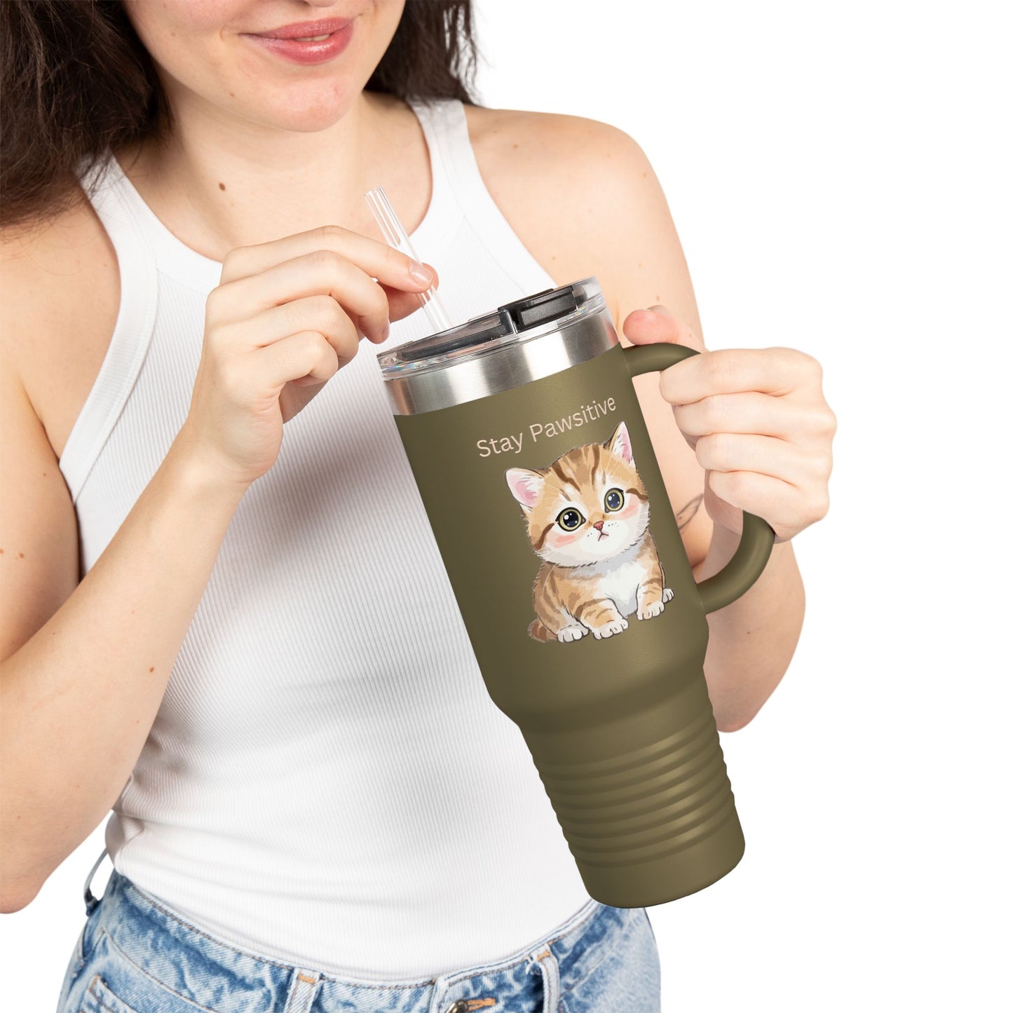 Stay Pawsitive – Cute Kitten Stainless Steel Tumbler (6 Colours)