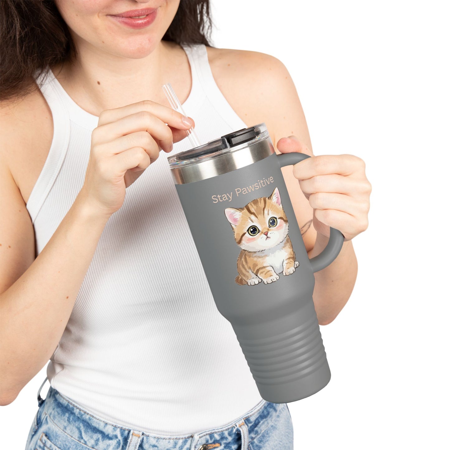 Stay Pawsitive – Cute Kitten Stainless Steel Tumbler (6 Colours)