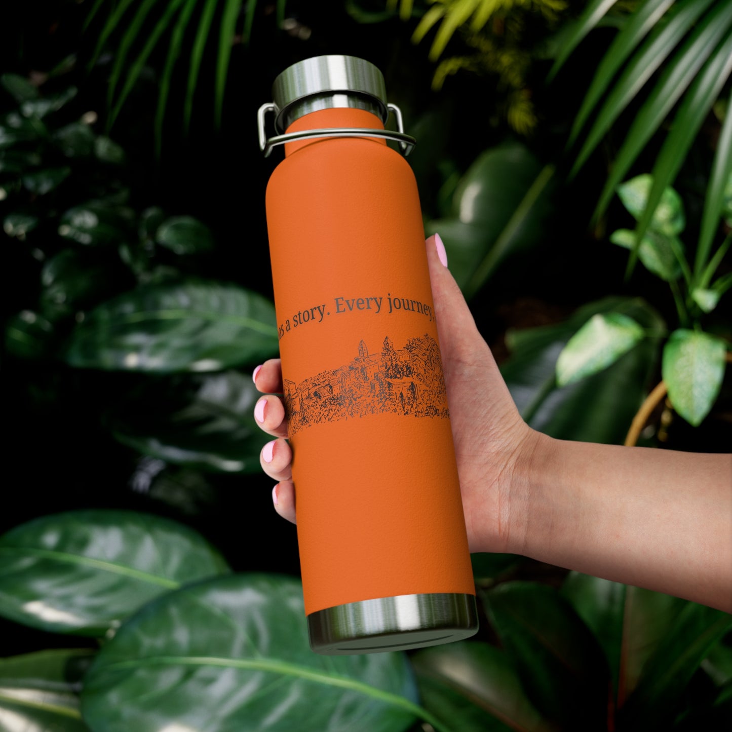 Minimal Stainless Steel Vacuum Bottle – “Every Stone Has a Story” | Historic Line Art Edition