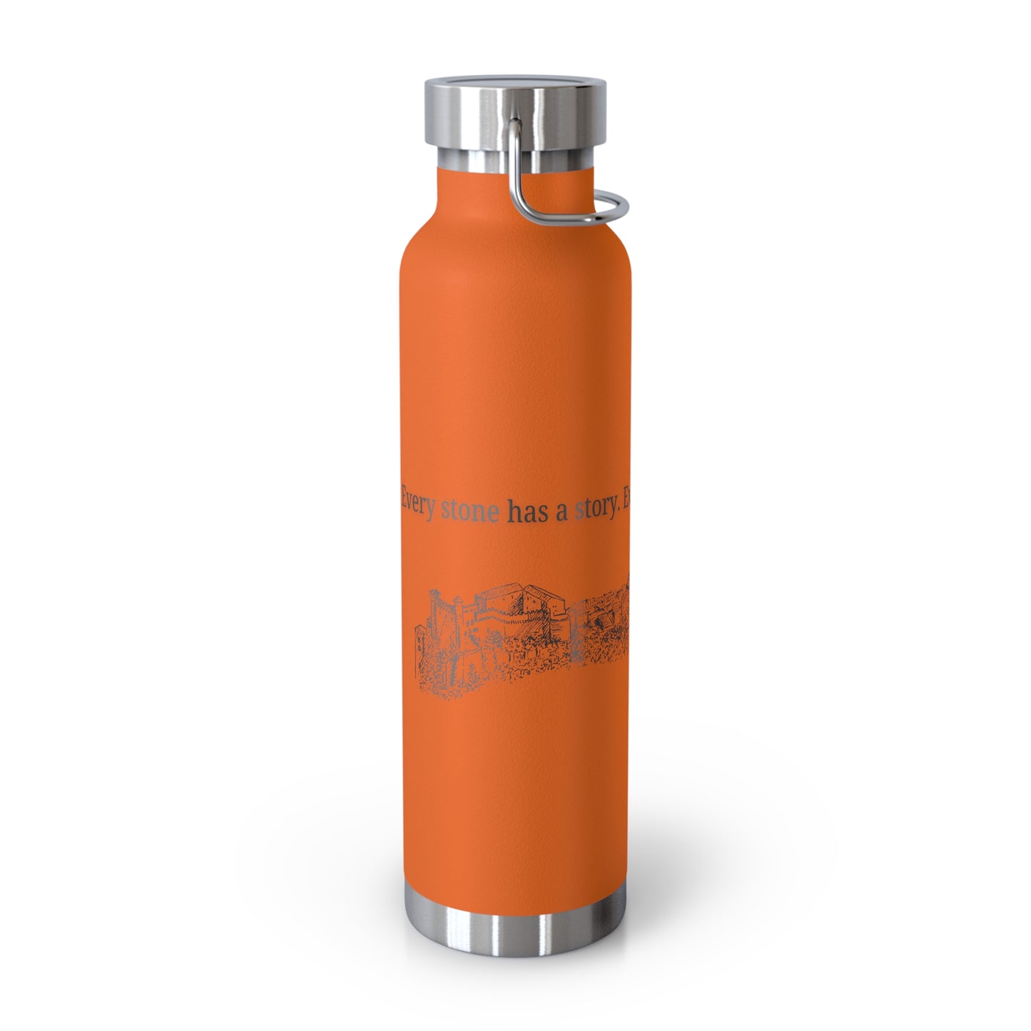 Minimal Stainless Steel Vacuum Bottle – “Every Stone Has a Story” | Historic Line Art Edition