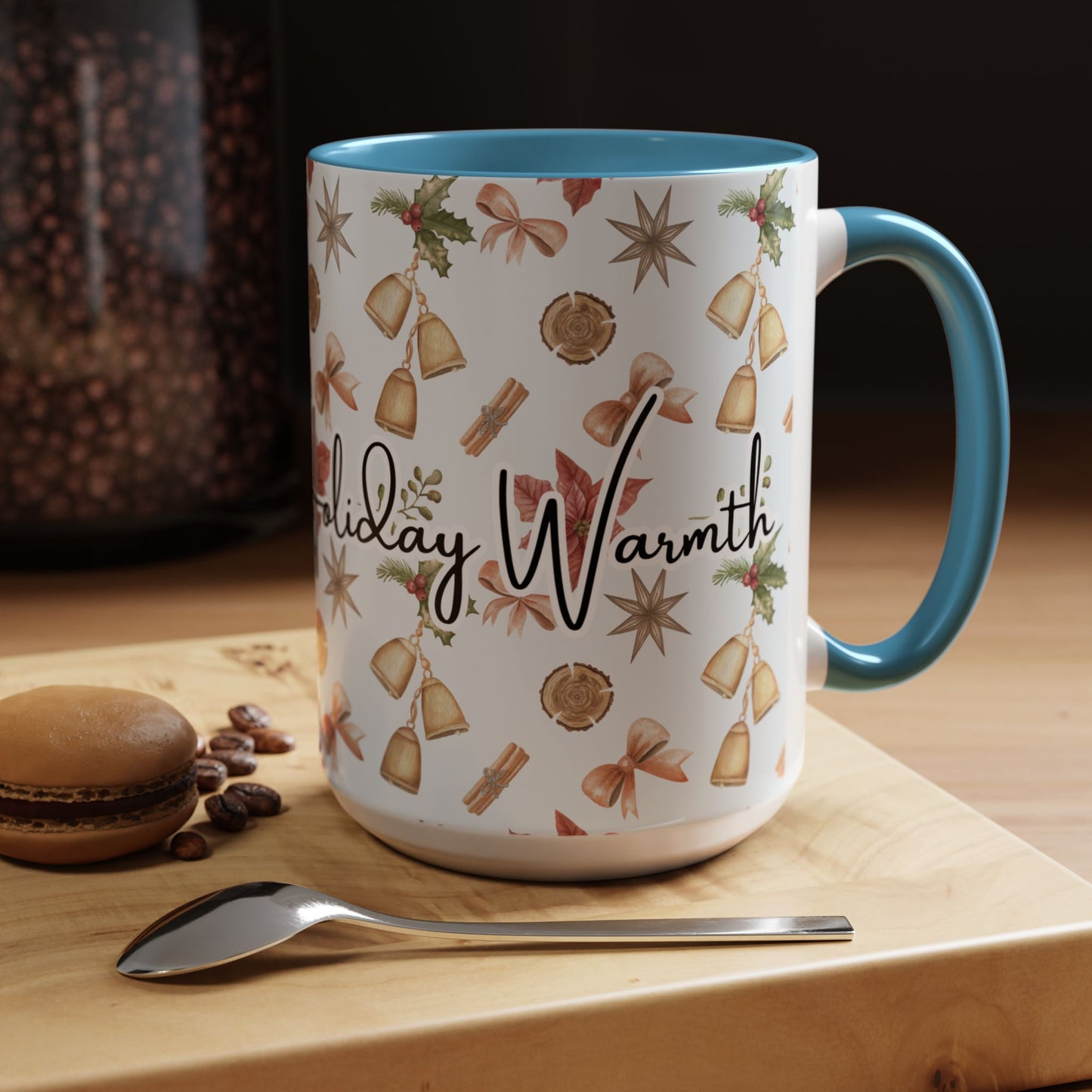 Holiday Warmth Christmas Mug – Festive Watercolor Pattern & Cozy Winter Gift