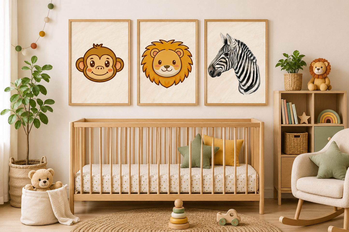 Safari Nursery Wall Art Set of 3 Printable – Jungle Animal Nursery Prints