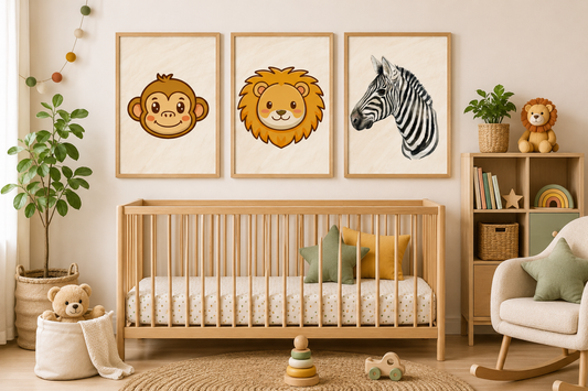Safari Nursery Wall Art Set of 3 Printable – Jungle Animal Nursery Prints