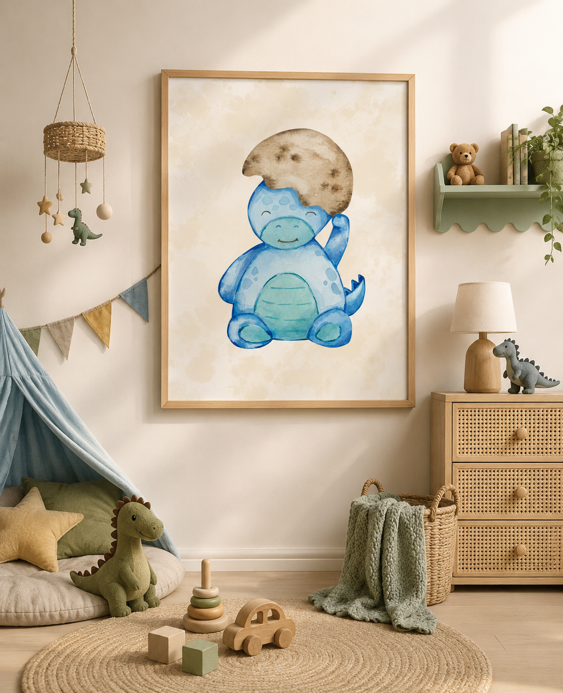 Cute Watercolor Dinosaur Nursery Wall Art Set Printable