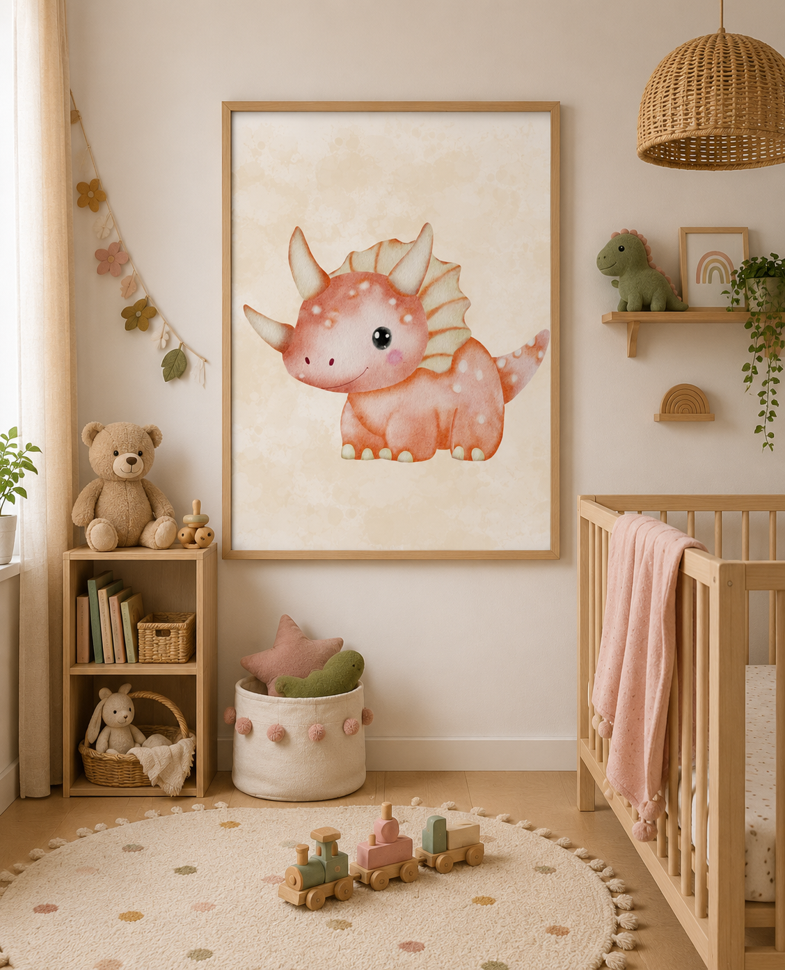 Cute Watercolor Dinosaur Nursery Wall Art Set Printable