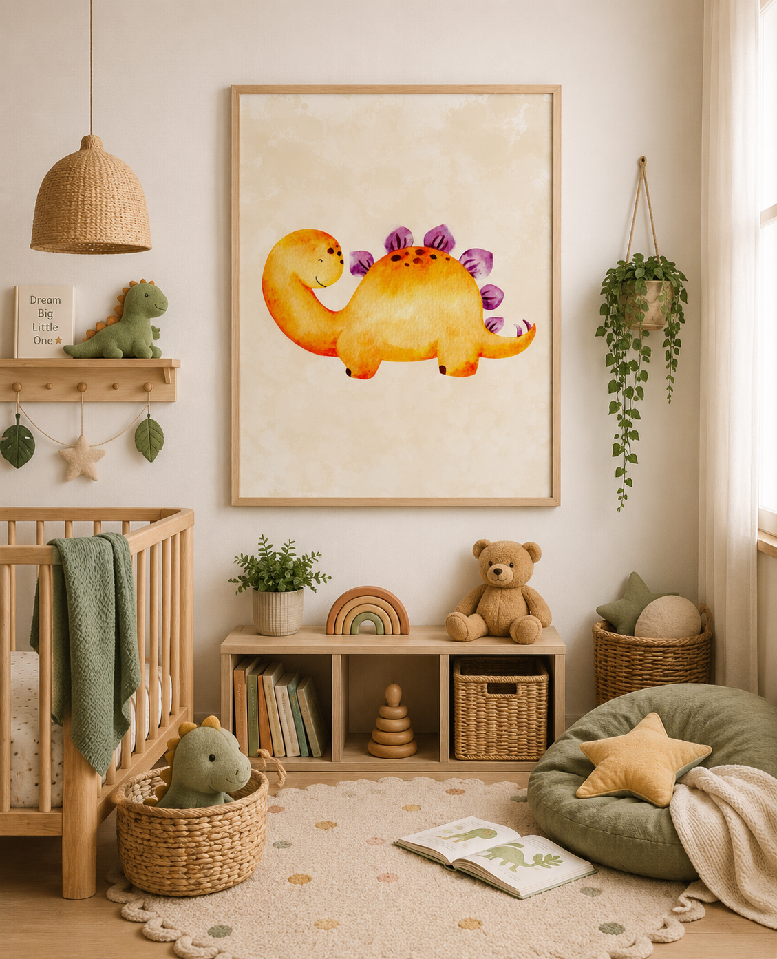 Cute Watercolor Dinosaur Nursery Wall Art Set Printable