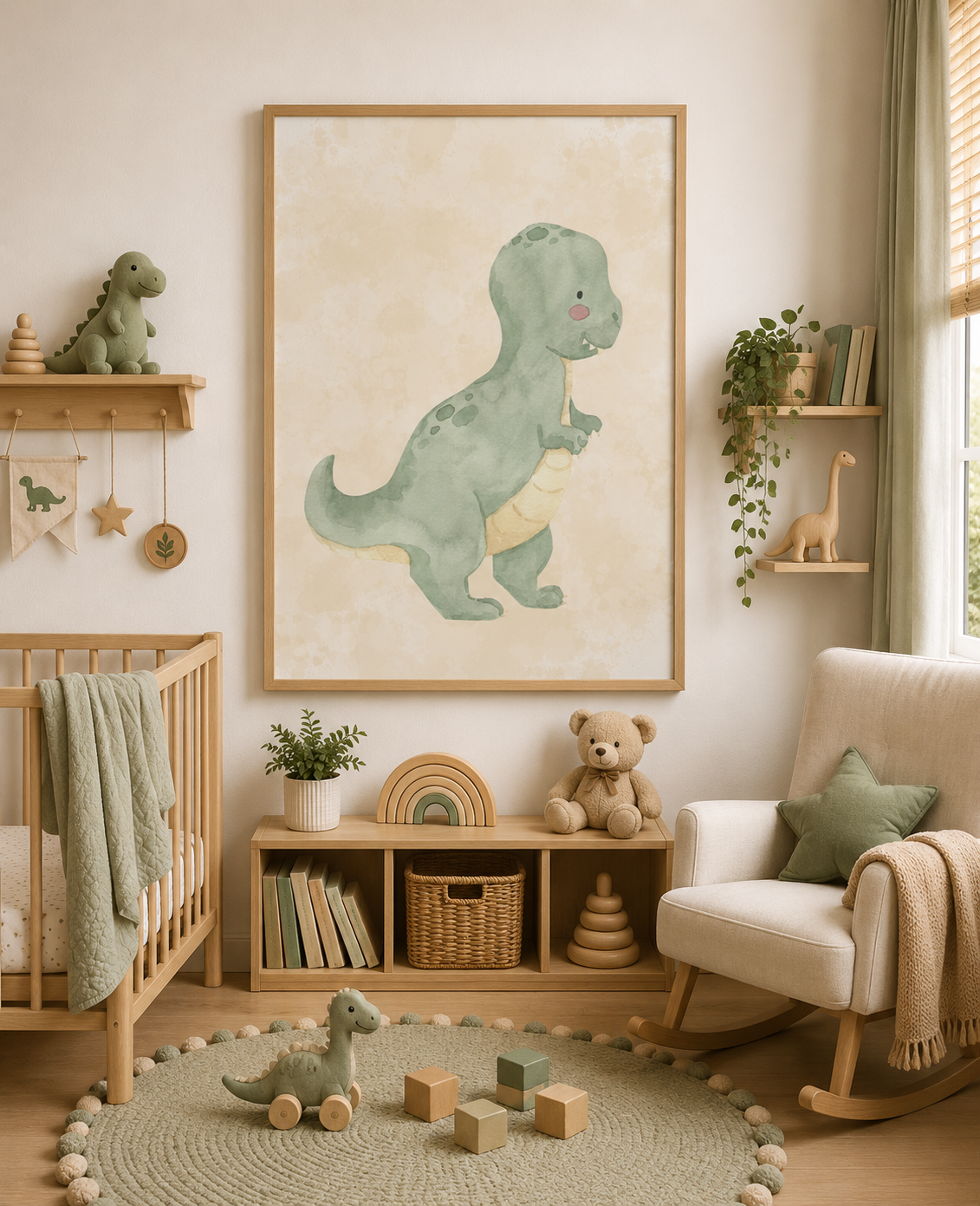 Cute Watercolor Dinosaur Nursery Wall Art Set Printable