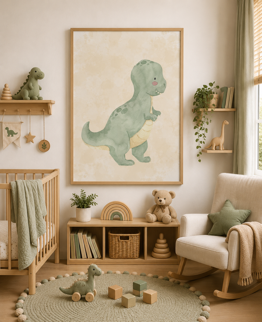 Cute Watercolor Dinosaur Nursery Wall Art Set Printable