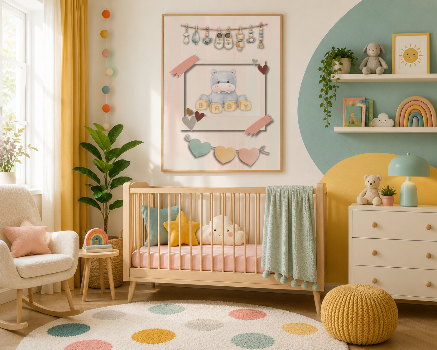Cute Baby Hippo Nursery Wall Art | Neutral Safari Animal Printable | Boho Baby Room Decor | Gender Neutral Nursery Print | Instant Digital Download