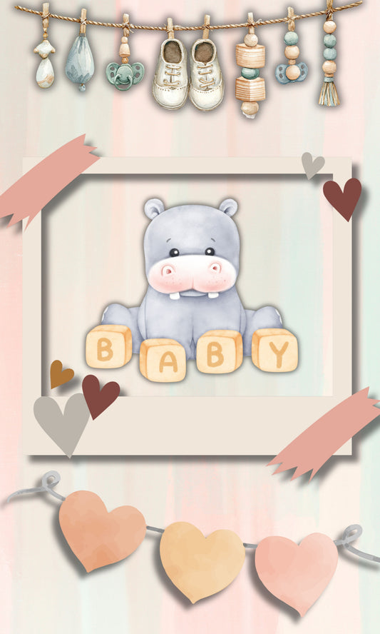 Cute Baby Hippo Nursery Wall Art | Neutral Safari Animal Printable | Boho Baby Room Decor | Gender Neutral Nursery Print | Instant Digital Download