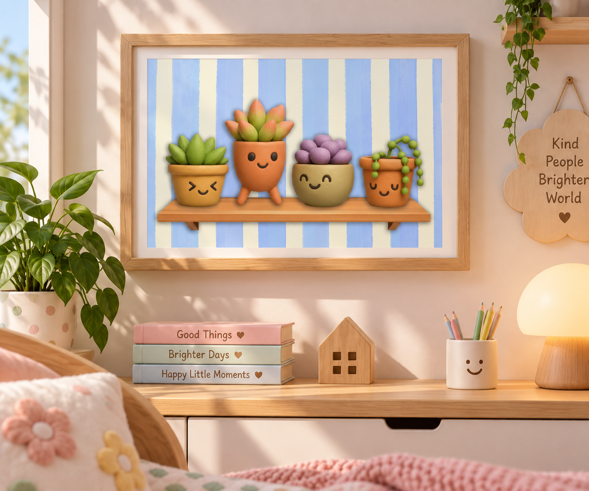 Cute Botanical Nursery Wall Art Printable | Succulent Plant Nursery Decor | Kids Room Wall Art | Digital Download UK
